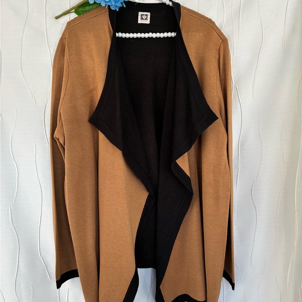 Anne Klein Black and Brown Open Front Cardigan